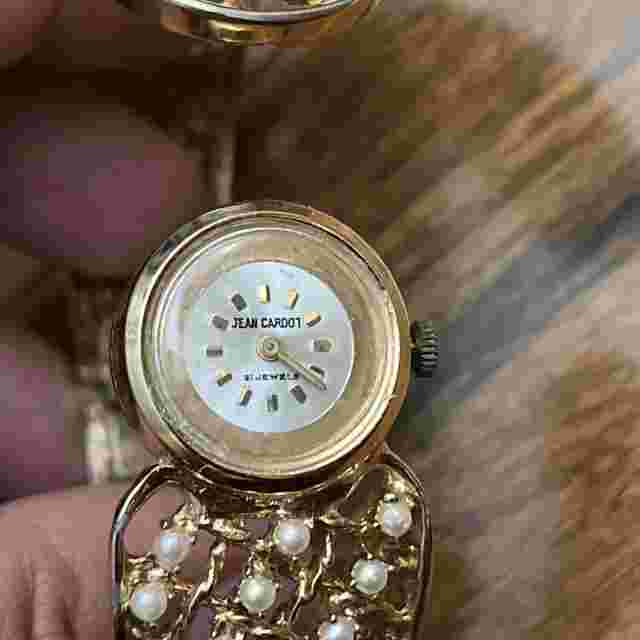 Jean Cardot 21 Jewels Ladies Wrist Watch Windup Bracelet Jewelry Gold Tone #13