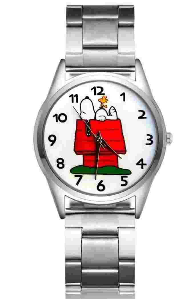 Snoopy on Dog House Cartoon Metal Band Wrist Watch
