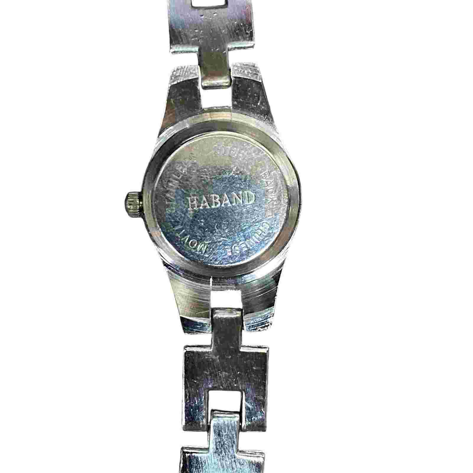 Women's Haband Quartz Watch Silver Bracelet Band White Dial Case Diamond Accent