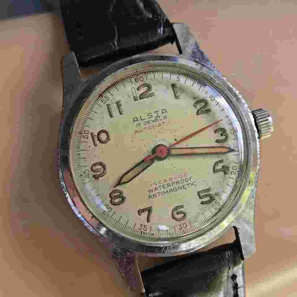 Vintage ALSTA men's automatic watch Military Felsa 690 Bidynator swiss 1940s