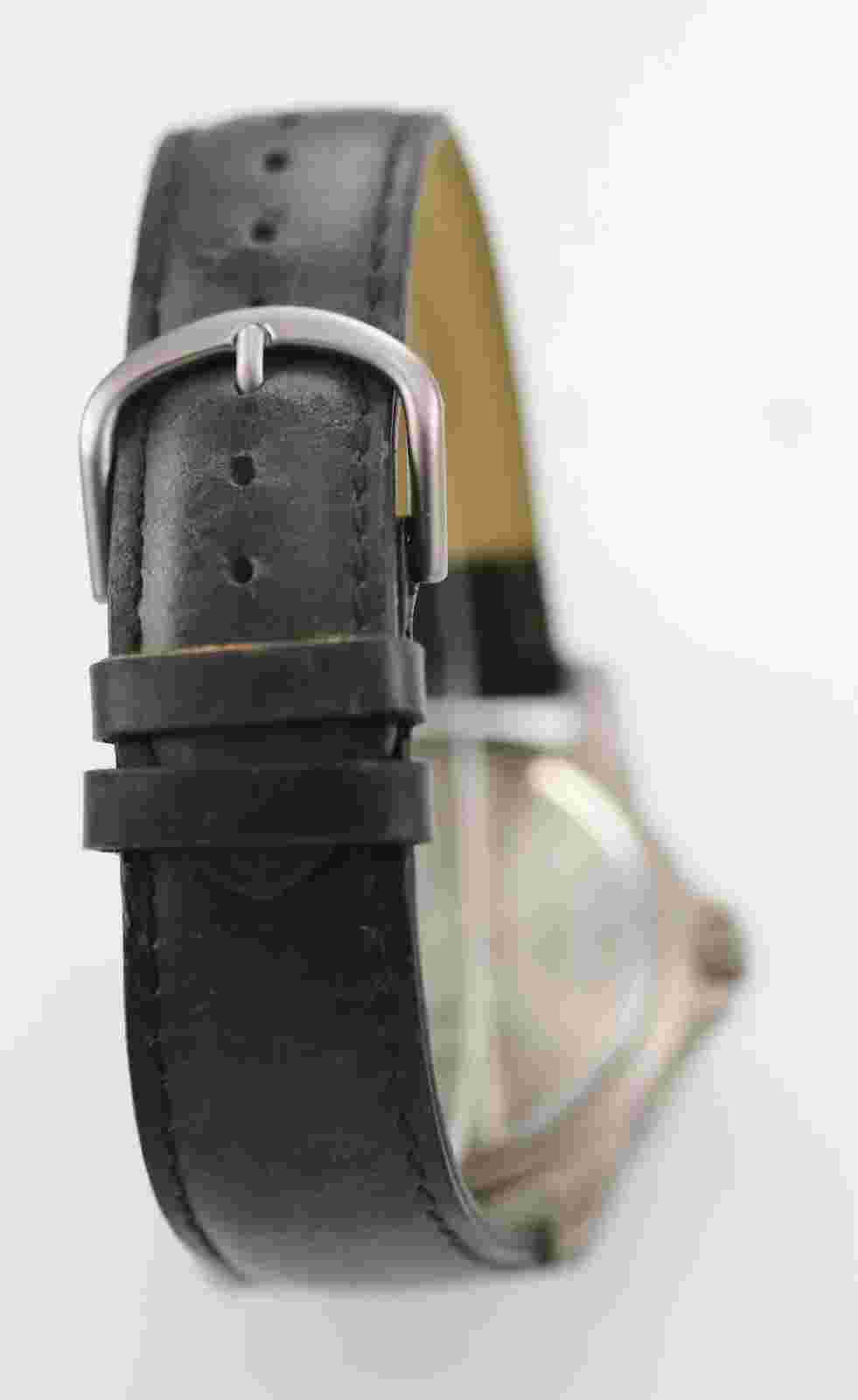 Route 66 Mens Watch Gray Stainless Silver Leather Black Water Resist Batt Quartz