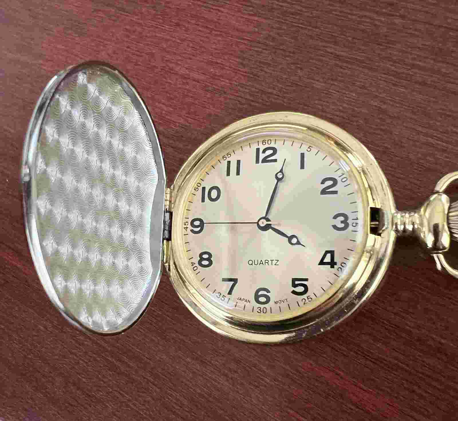 MEN'S POCKET WATCH QUARTZ RAILROAD TRAIN - 1980s JAPAN