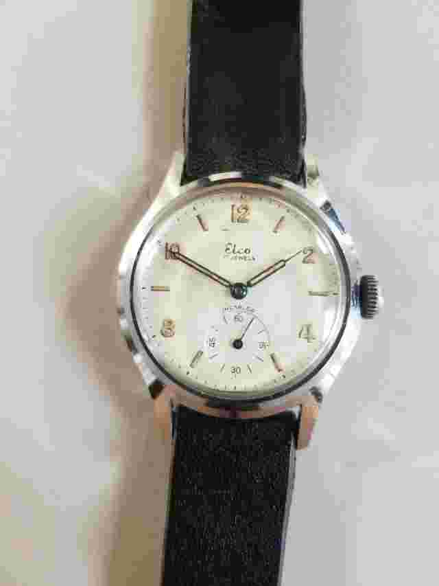 ELCO INCABLOC SWISS VINTAGE MILITARY STYLE DIAL WIND UP MEN'S WATCH - NOS STRAP