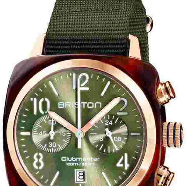 Briston Clubmaster Classic Chronograph 40mm Rose Gold Green Dial Green NATO Stra