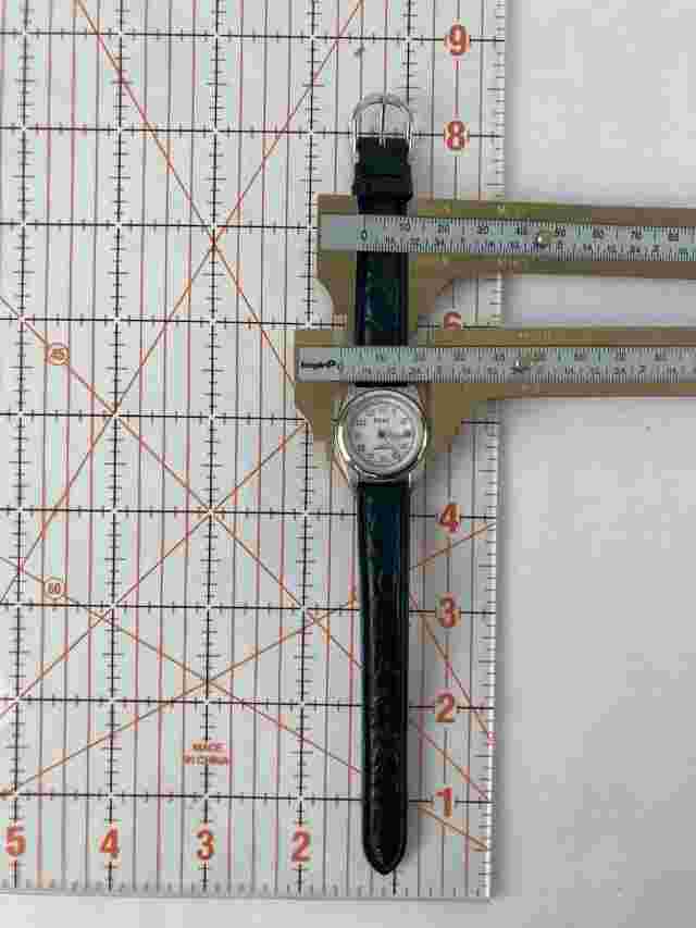 Polini 25mm Silver Tone Quartz Date Watch w/Black Leather Band & Battery