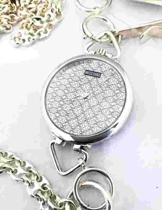 Rare 925° Silver Quartz Mosquino Pocket Watch + 100cm Chain
