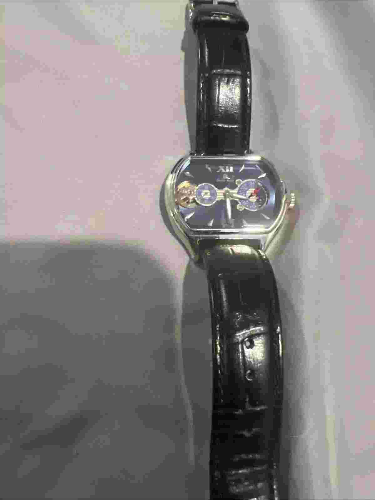 SUPER RARE Louis Bolle Men's Automatic Skeleton 44mm Moon Phase Watch