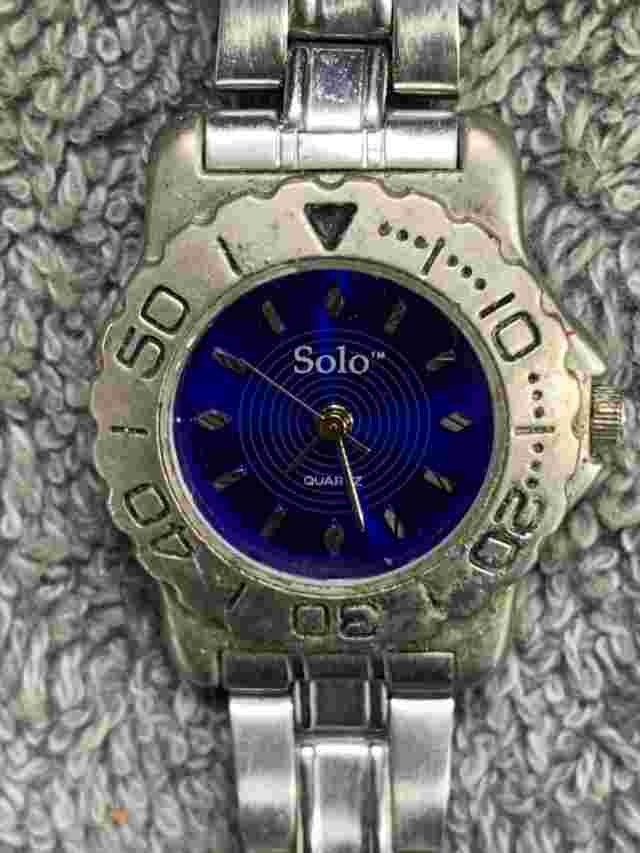 Blue Dial Solo Time Women's Quartz Watch Silver Tone New Battery Works!