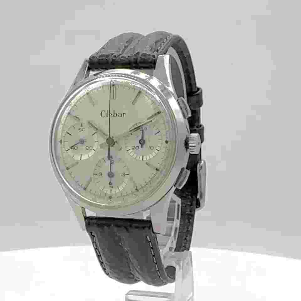 Vintage 36mm Clebar 3 Register Men's Chronograph Wristwatch Venus 178 Steel