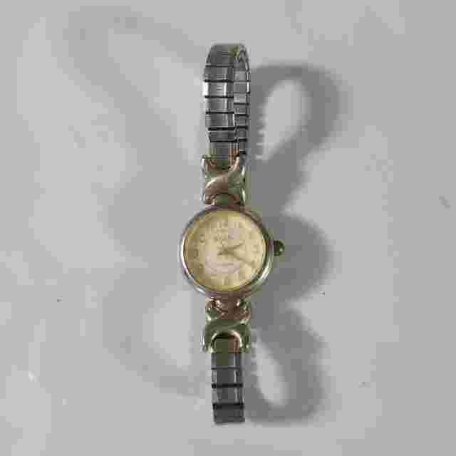 VTG Willow Grove Gold Tone Quartz Watch Stretch Band TESTED & WORKS NEEDS GLASS