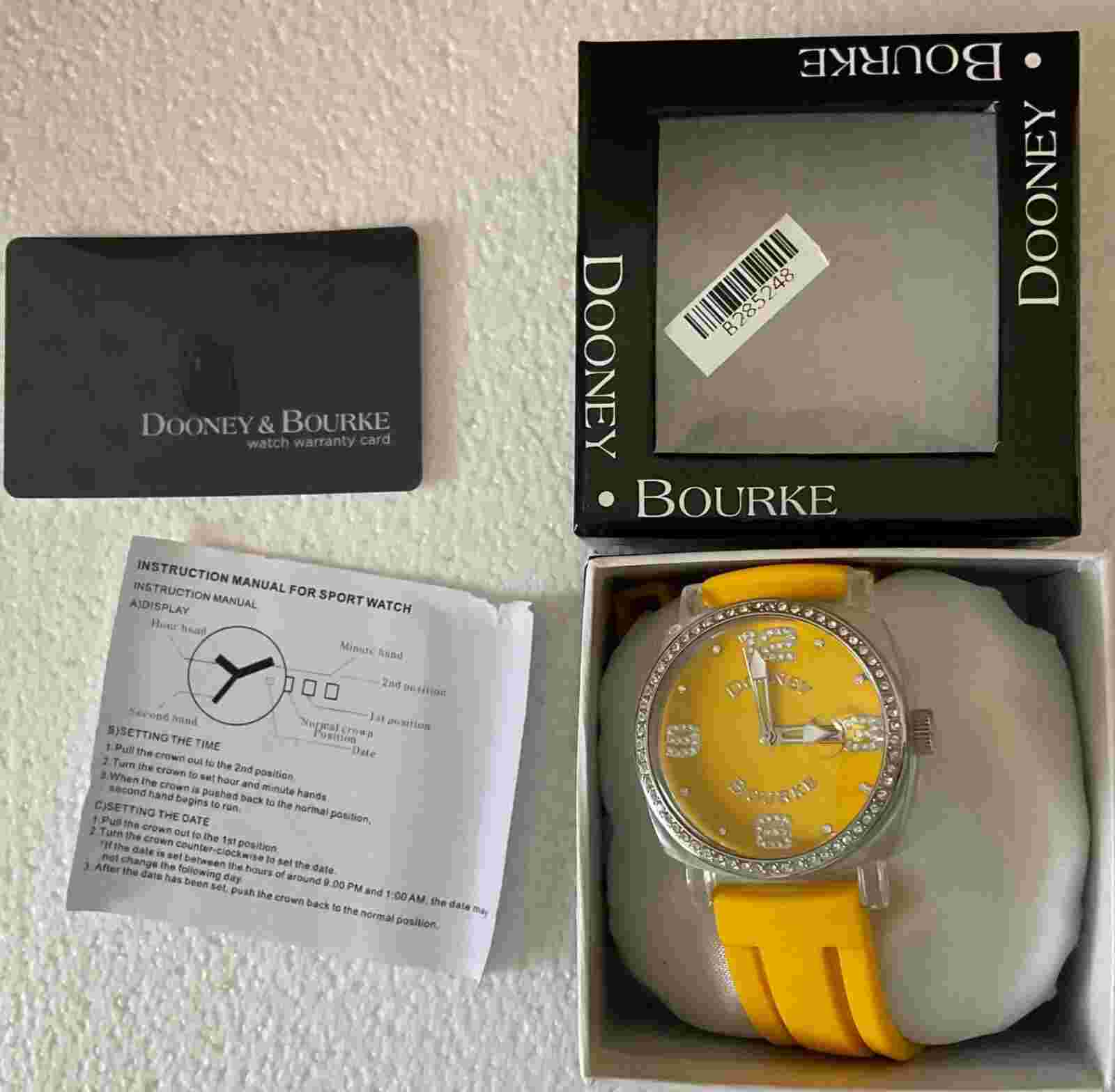 Pre-owned Dooley & Bourne sport watch, yellow band . Needs battery