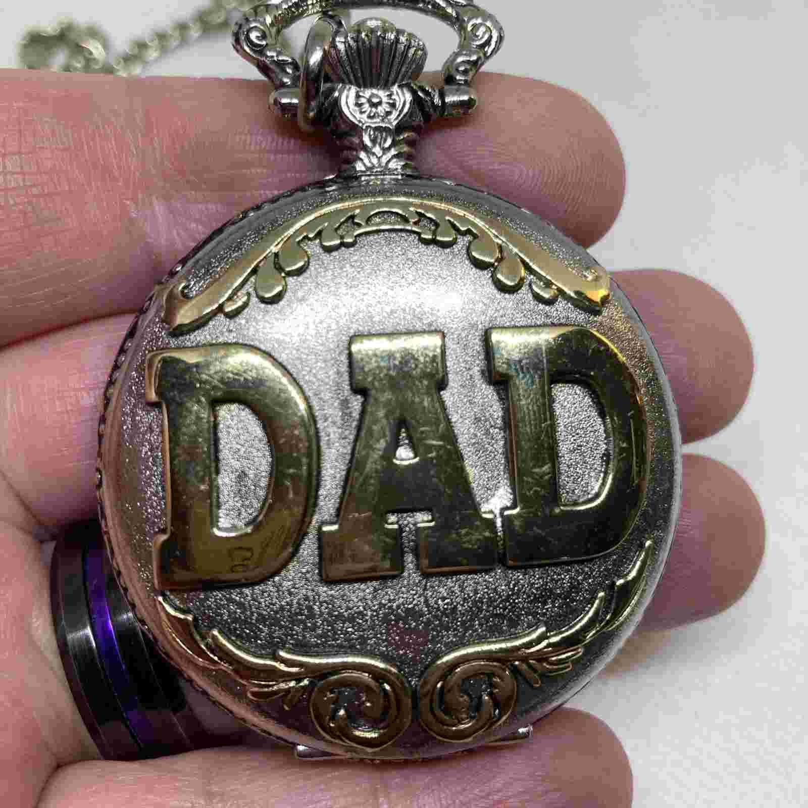 Working Two Tone Embassy By Gruen DAD Pocket Watch W/Chain, New Battery