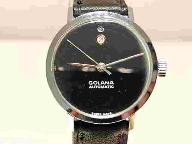 VINTAGE RARE CHROMED ELEGANT BLACK DIAL LADIES SWISS AUTOMATIC WATCH "GOLANA"