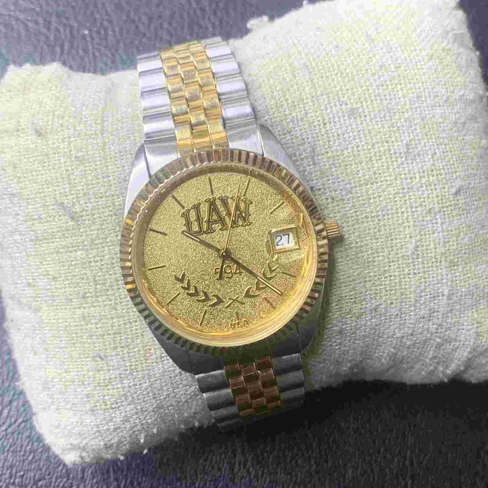 Union Worker UAW Local 594 Fluted Bezel Gold Tone Dial Watch Gold/Silver Tone