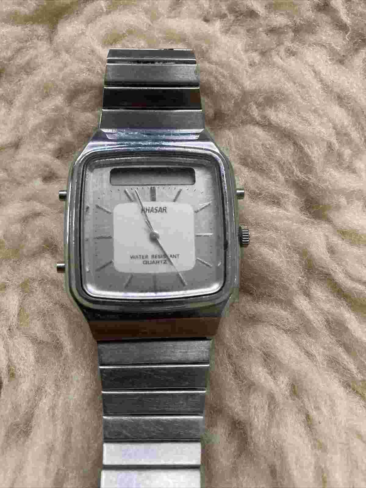 Vintage Phasar Men Silver Analog Digital Quartz Alarm Chrono Watch Sears Japan