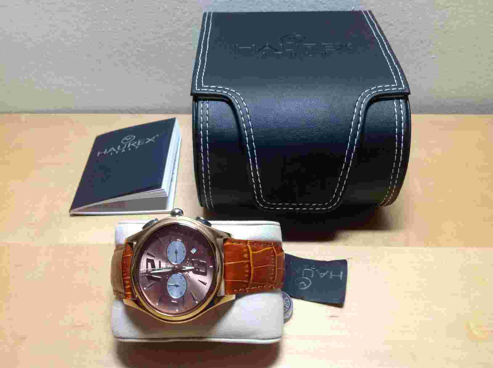 New - Watch Montre Haurex Italy Chronograph - Quartz - Brown Leather