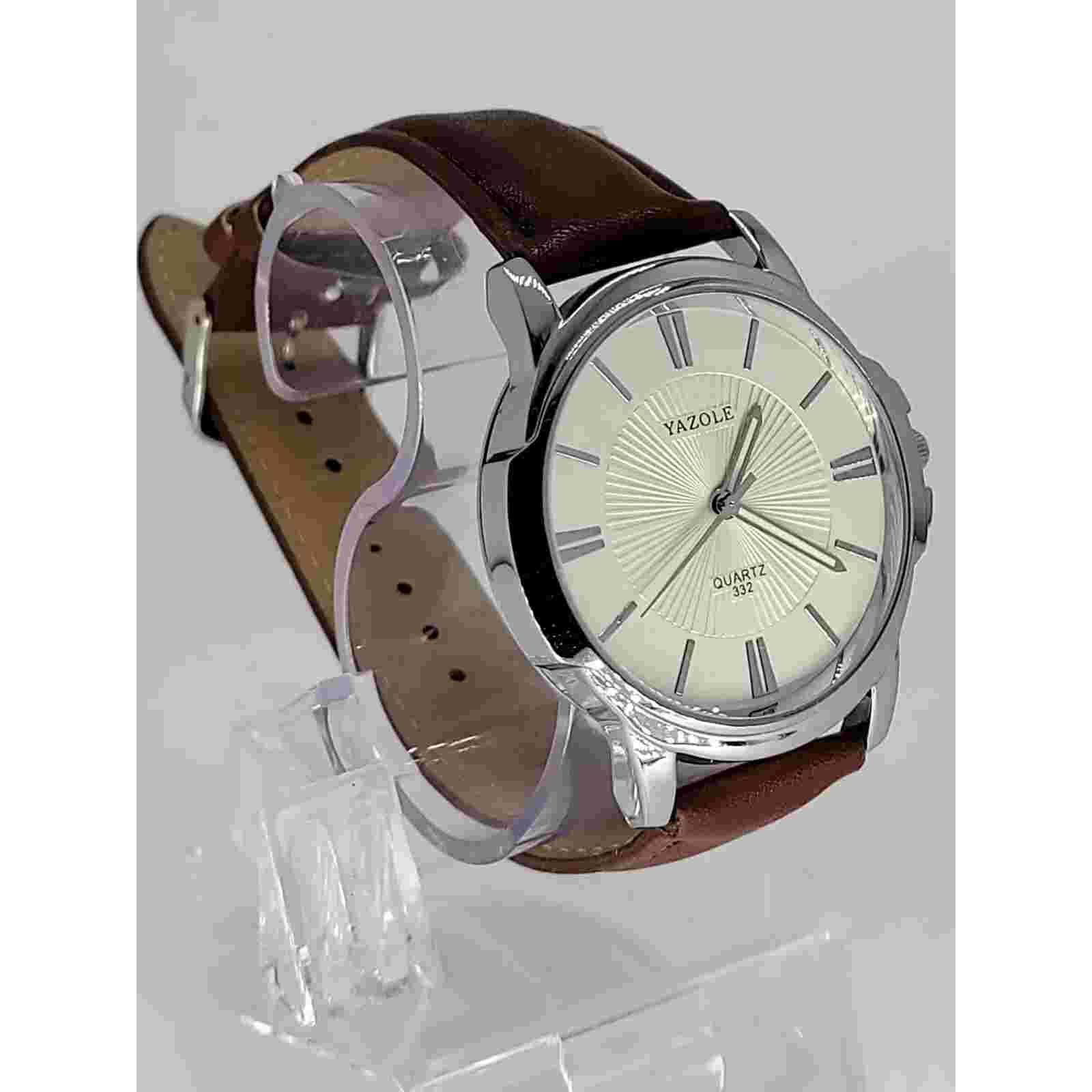 Elegant Yazole Quartz Watch with Brown Strap