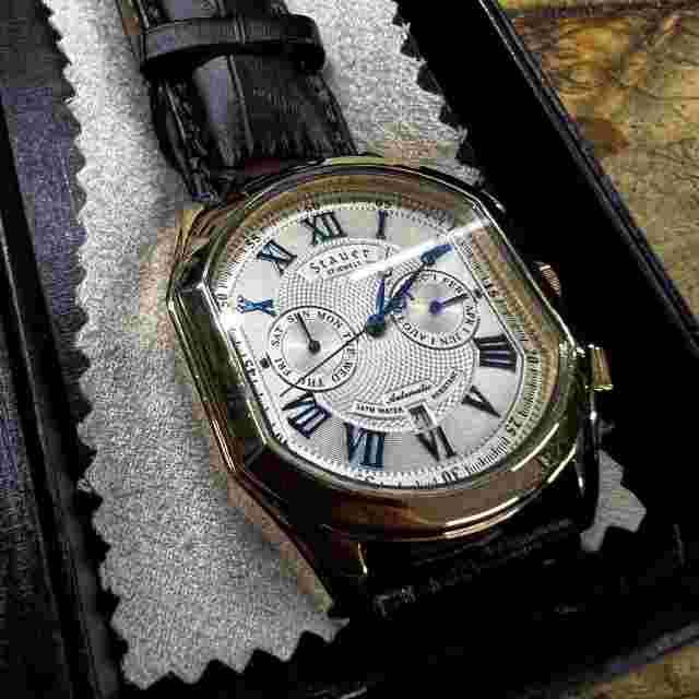 Stauer Meisterzeit Timepiece Automatic Cream Dial St Steel Leather Watch 19793