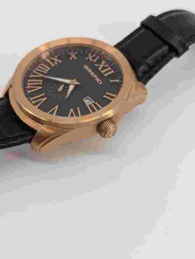 Orefici 0609 Gold Tone Leather Band Stainless steel Mens Watch