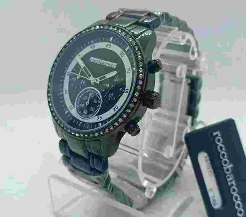RoccaBarocco Women's Chronograph Watch With White Zircons, Steel Bracelet