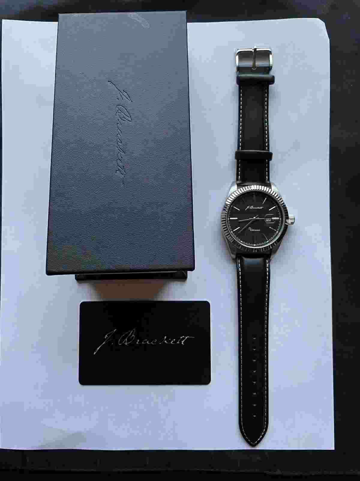 J Brackett Verona Black 43mm Black Leather Strap Men's Watch JB3007