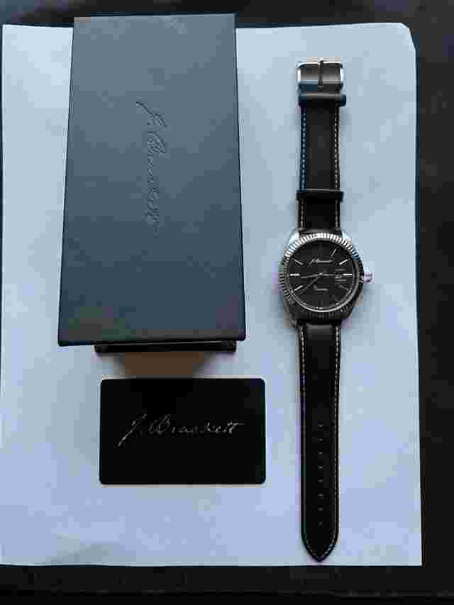 J Brackett Verona Black 43mm Black Leather Strap Men's Watch JB3007