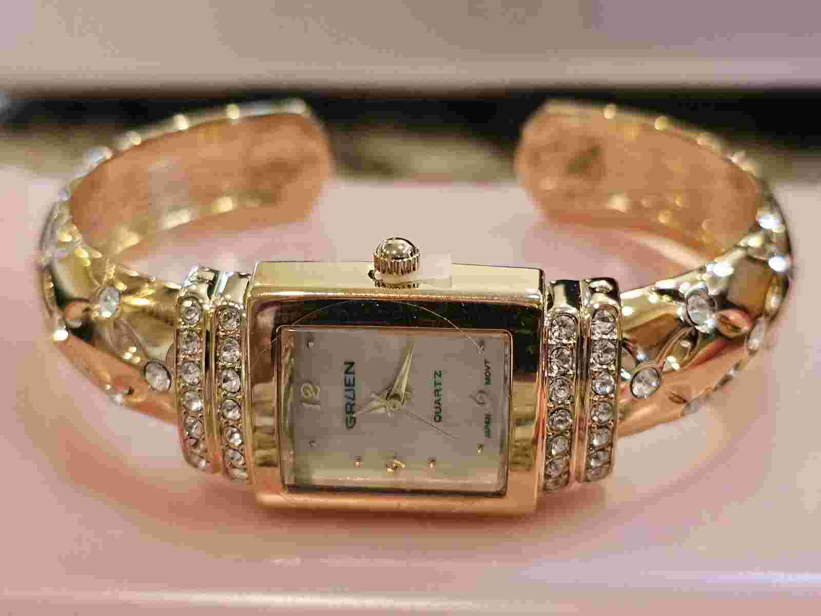 Gruen Embassy Quartz Watch Women Gold Tone Cuff - (Please See Description)