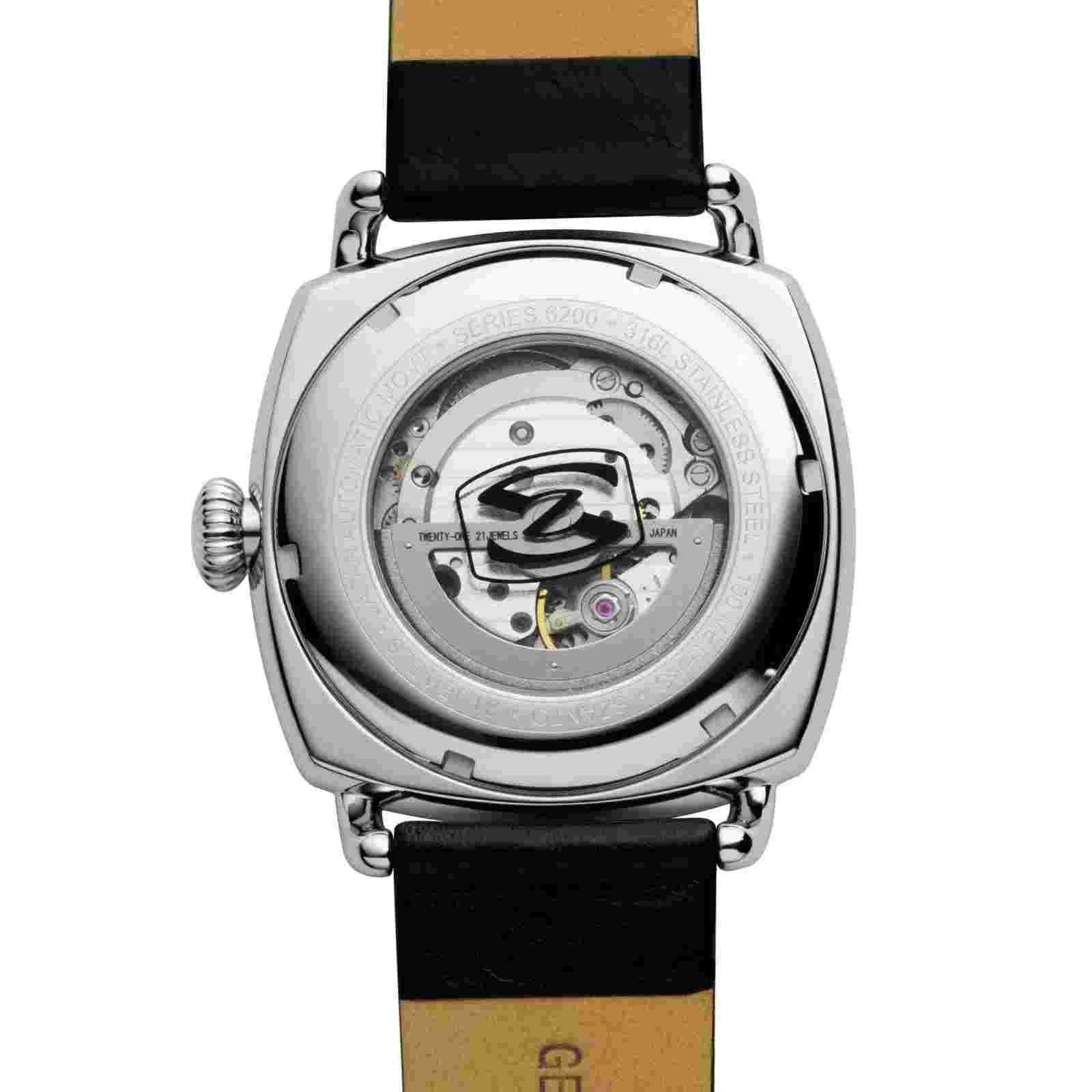 Szanto Men's Watch Officer Coin Cushion Silver Tone Dial Black Strap SZ 6202E