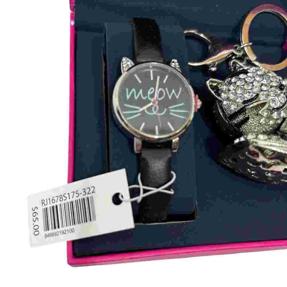 NWT Rocawear Women's Silver Watch and Cat Kitty Rhinestone CZ Keychain Set