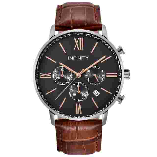 Infinity SP 04 Rosegold & Black Men's Classic Chronograph Watch- Black Leather