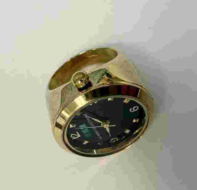 Vintage La Mer Collections ring Watch IP Gold finish Size 7 black dial
