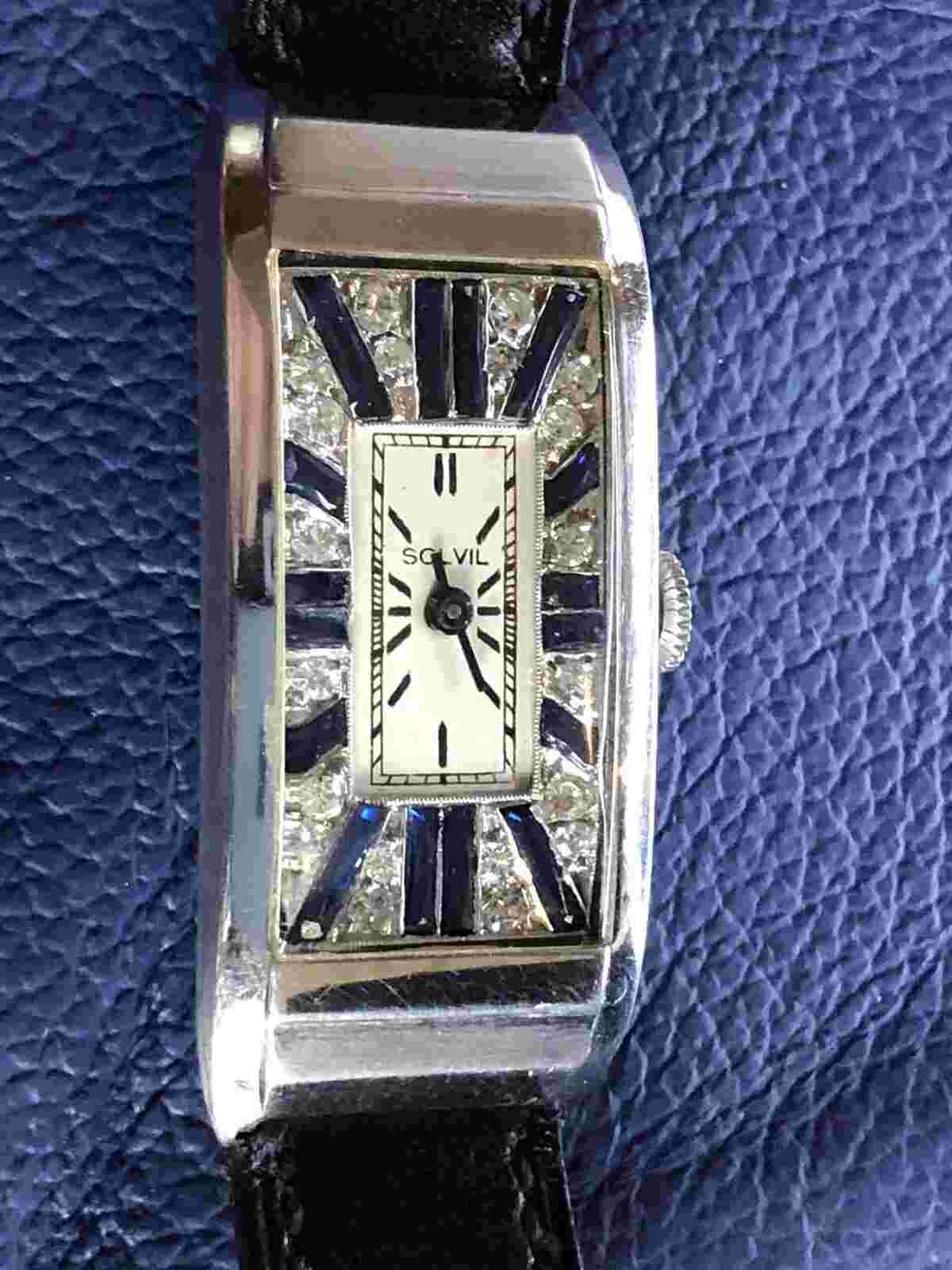 Vintage Mens Large Titus 1930s  solid platinum   Diamond & Sapphire Paved Dial