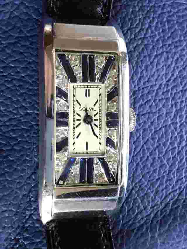 Vintage Mens Large Titus 1930s  solid platinum   Diamond & Sapphire Paved Dial