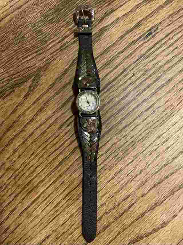 Vintage Running Bear Trading Co. Leather Sterling Silver  Art Watch Band Marked