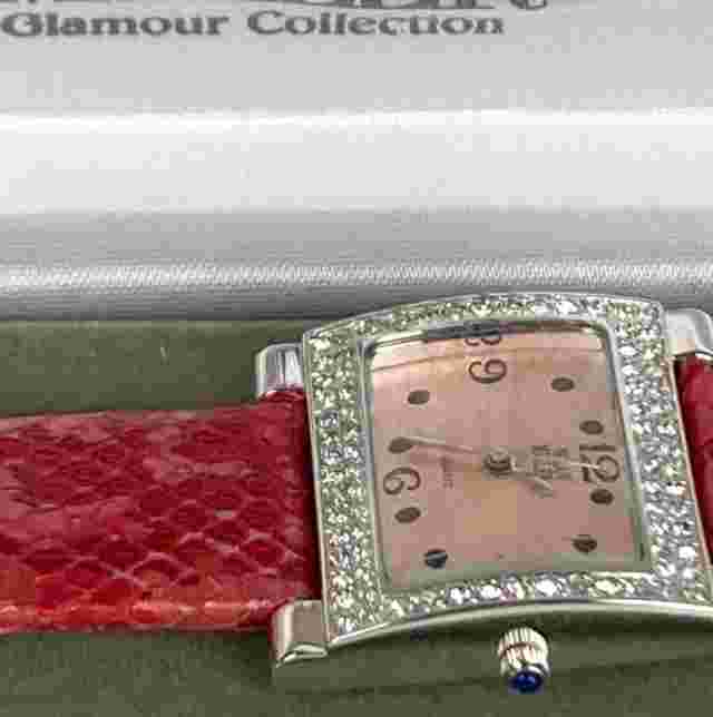 Nolan Miller Watch Women Silver Tone Pave Bezel Bling w/Box New Battery 8.25"