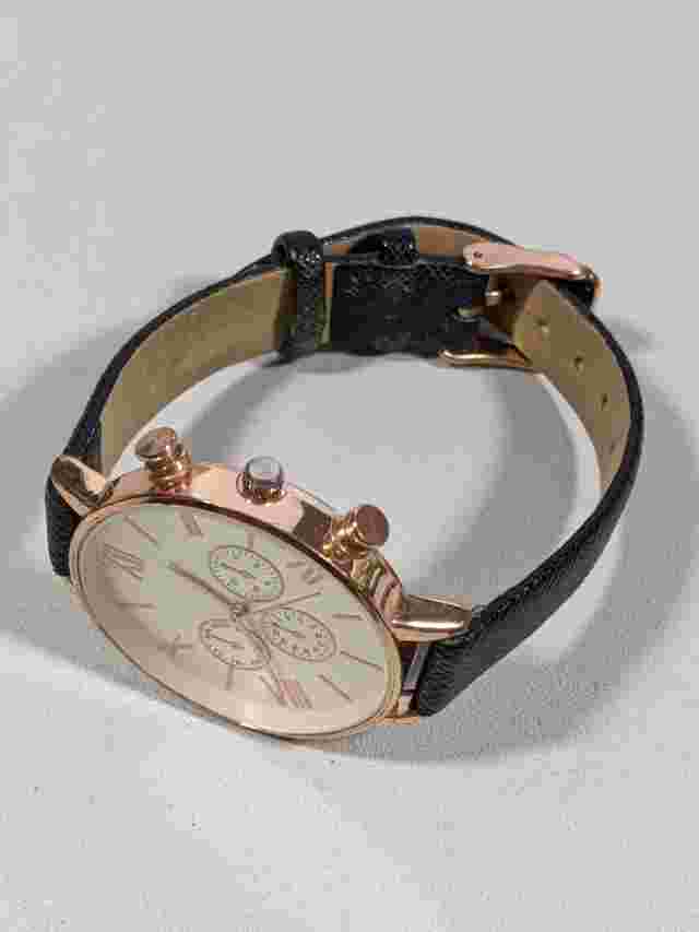 Bass Pro Shops Silver Tone Dial Round Gold Tone Case 38 mm Black Band Watch