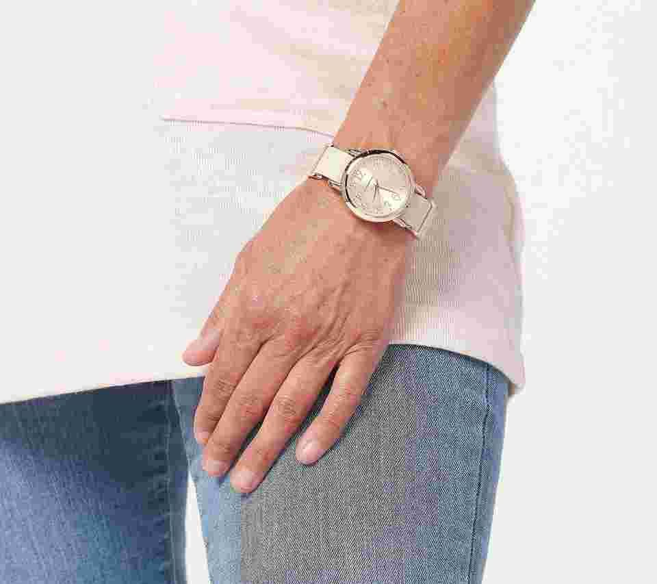 Isaac Mizrahi Live! Watch with Leather & Metal Bracelet, Cream/Island Pink: