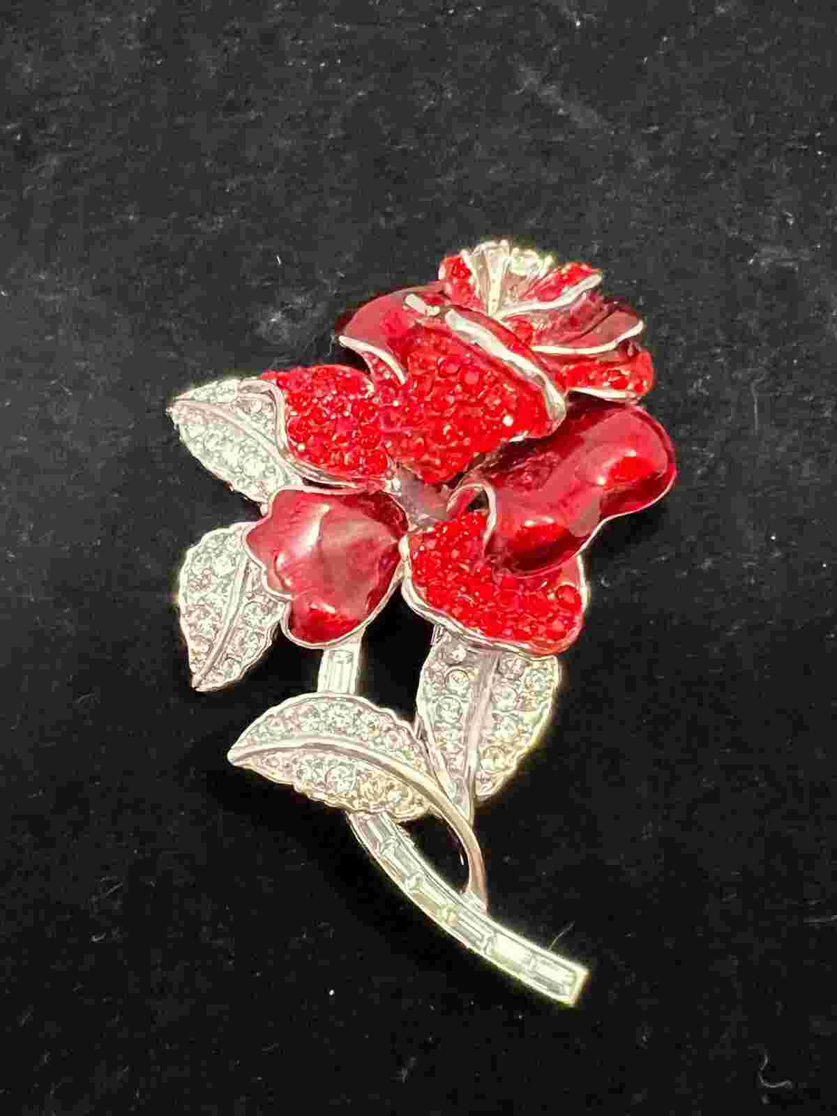 Nolan Miller Nancy Reagan First Lady Red Rose Brooch Pin