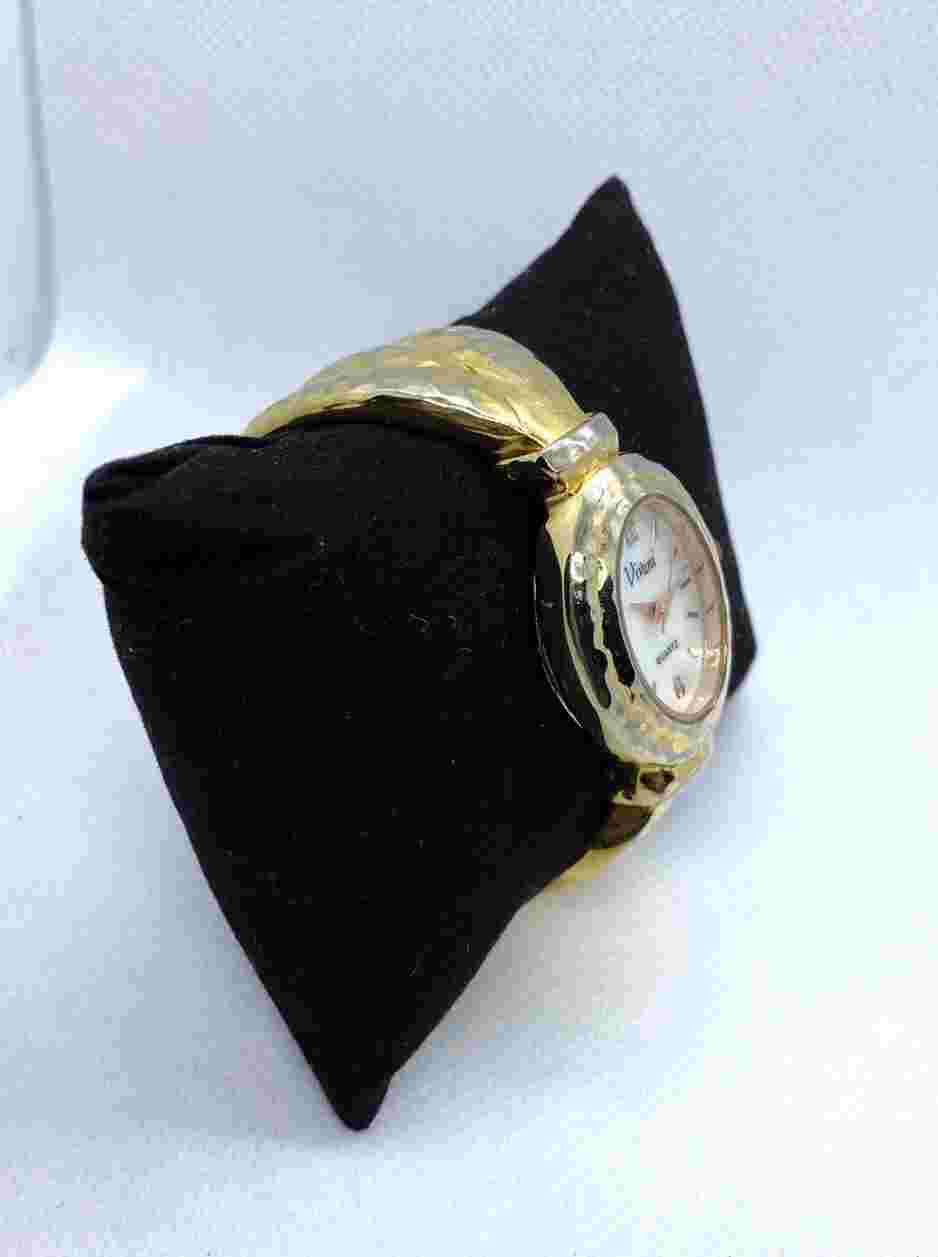 Women's VIVANI Bracelet Watch Gold Tone Hinged Cuff Model K1187 Preowned