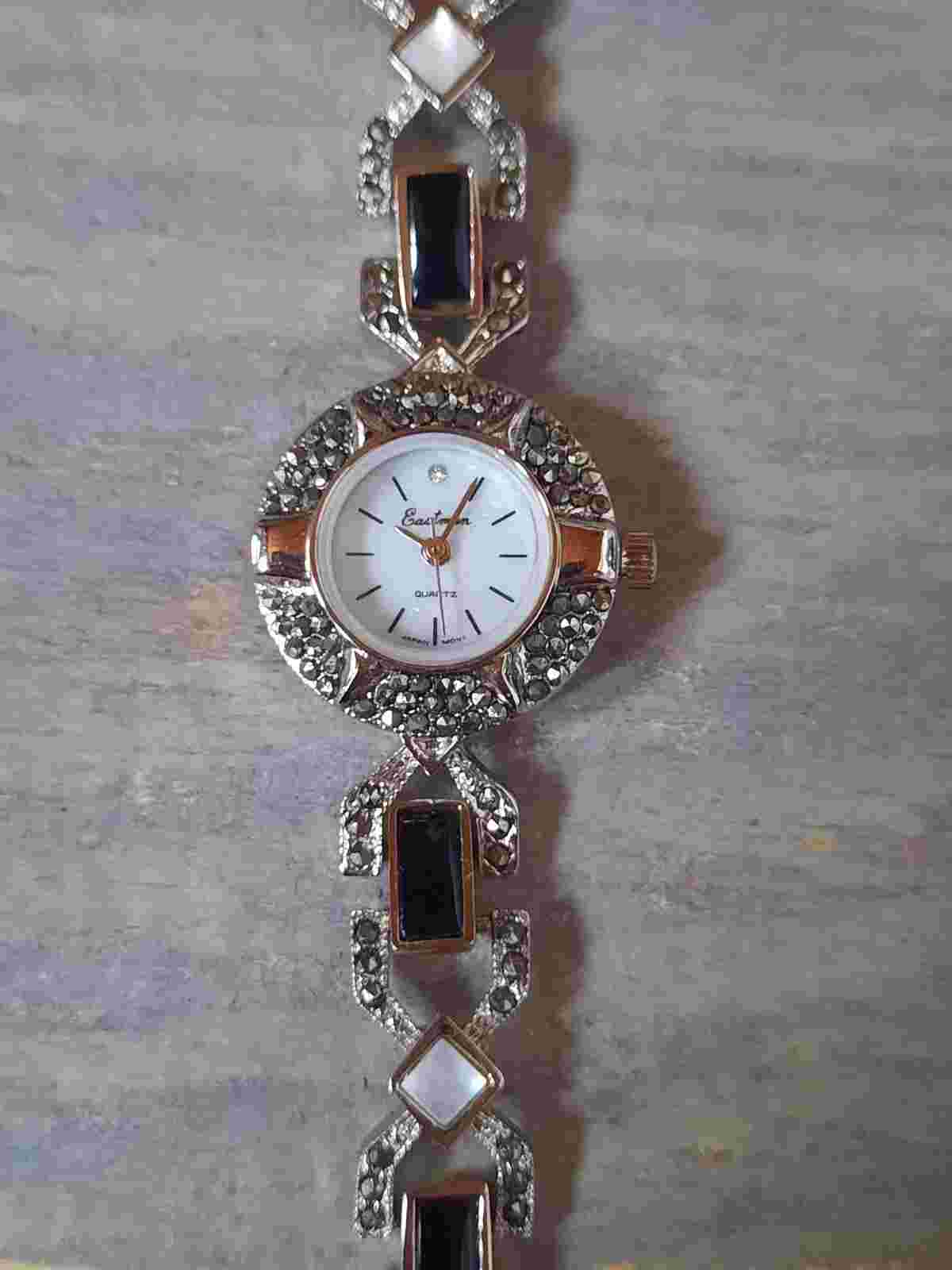 Vintage Eastman Silver Tone Marcasite Watch Needs Battery