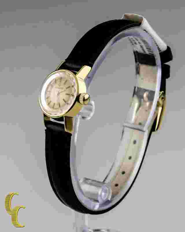 18k Yellow Gold Candino Women's Vintage Hand-Winding Watch w/ Black Leather Band