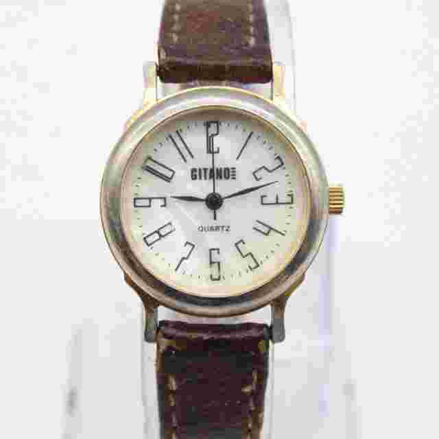 Vintage Gitano Watch Womens Gold Tone Stainless Steel Classic Brown Leather Band