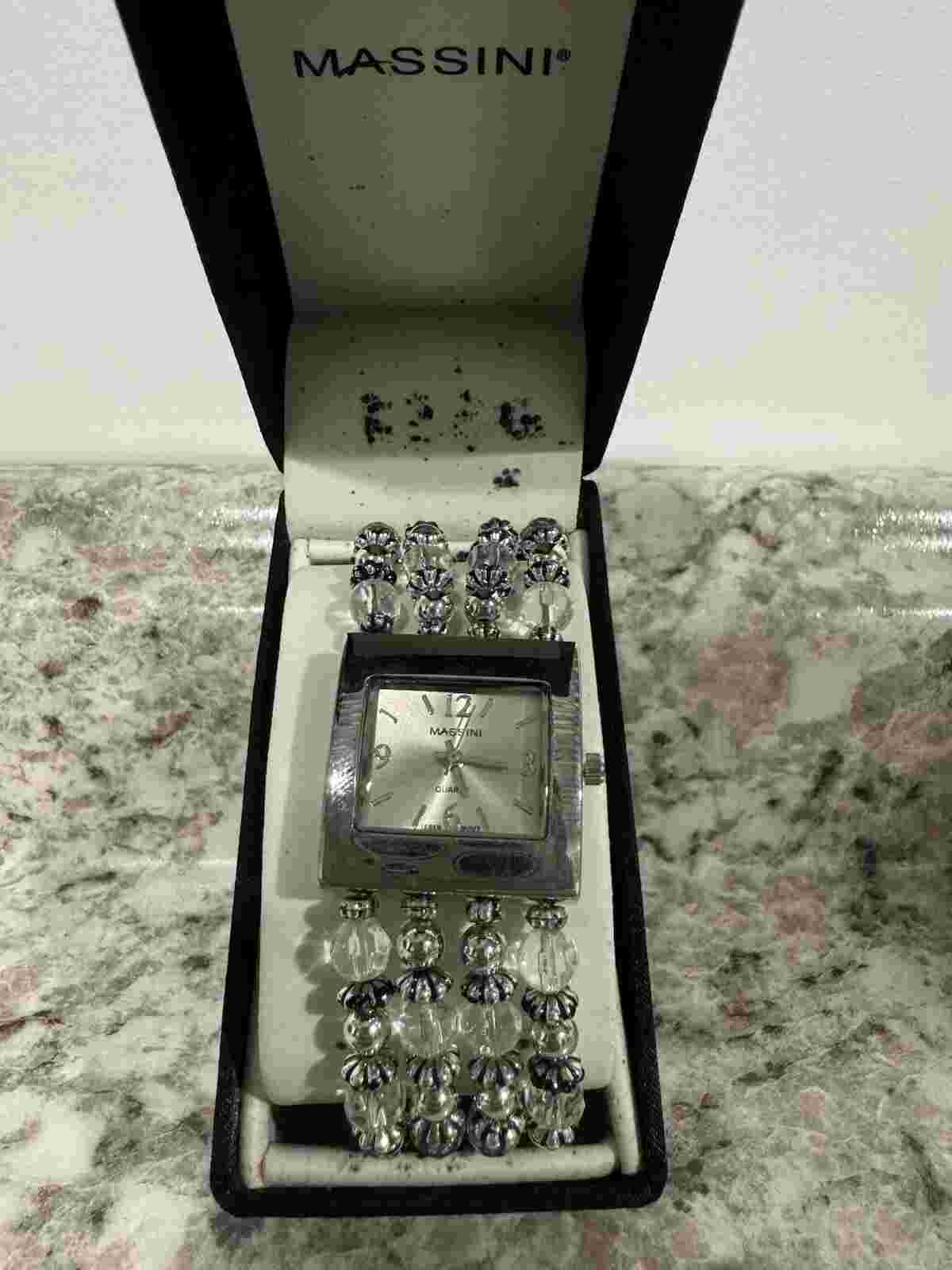 Massini Silver Elastic Beaded Bracelet Watch. New in Box