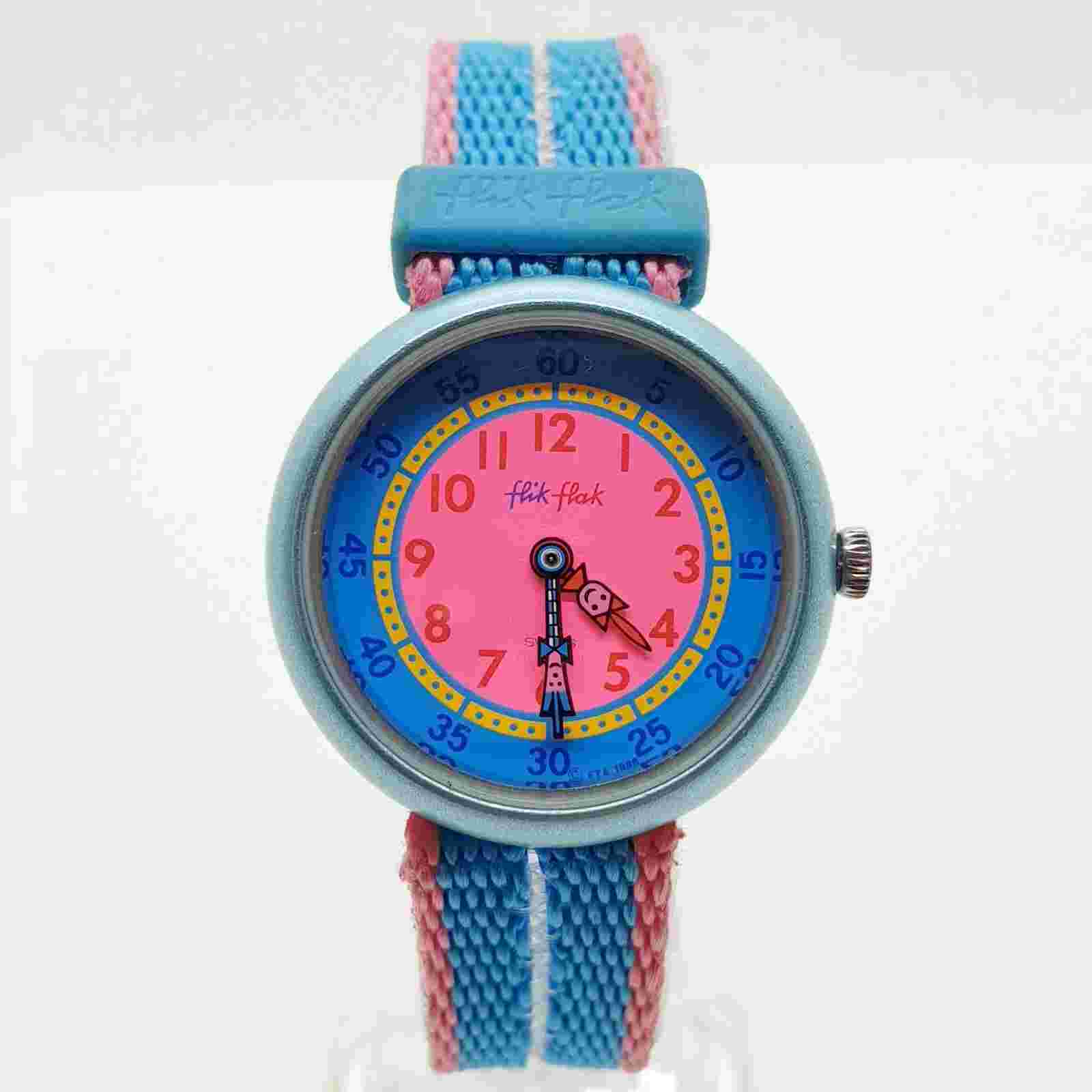 1988 Ultra Rare Blue & Pink Flik Flak by Swatch Watch for Boys and Girls 80s