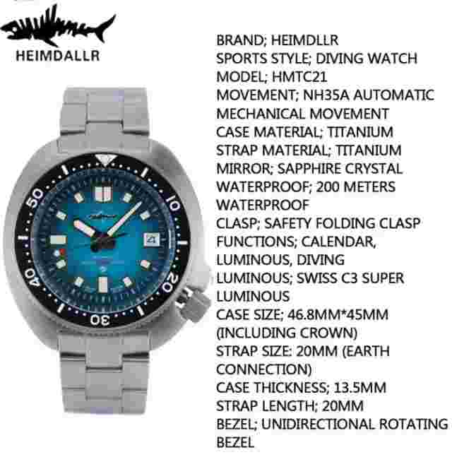 HEIMDALLR Automatic Watch for Men Stainless Steel Mens Watch Luminous Dial Watch