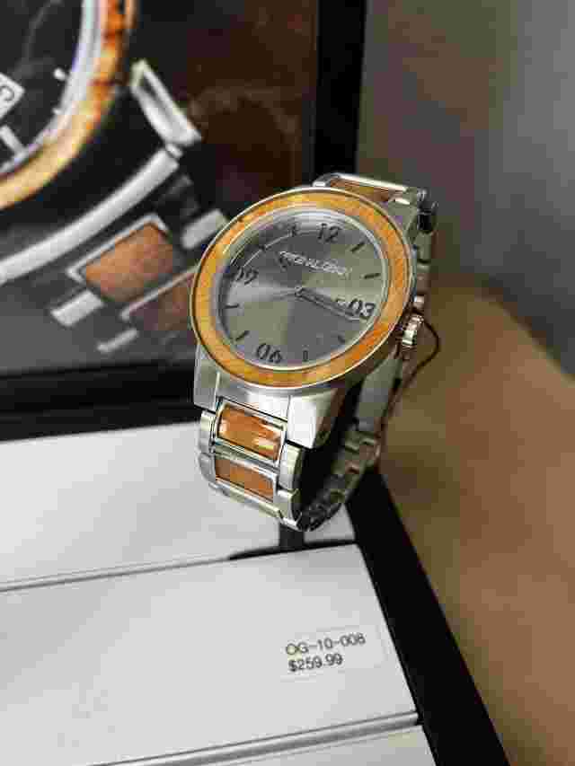 Original Grain Burlwood Barrel Black Dial Stainless Steel Men's Watch OG10008.