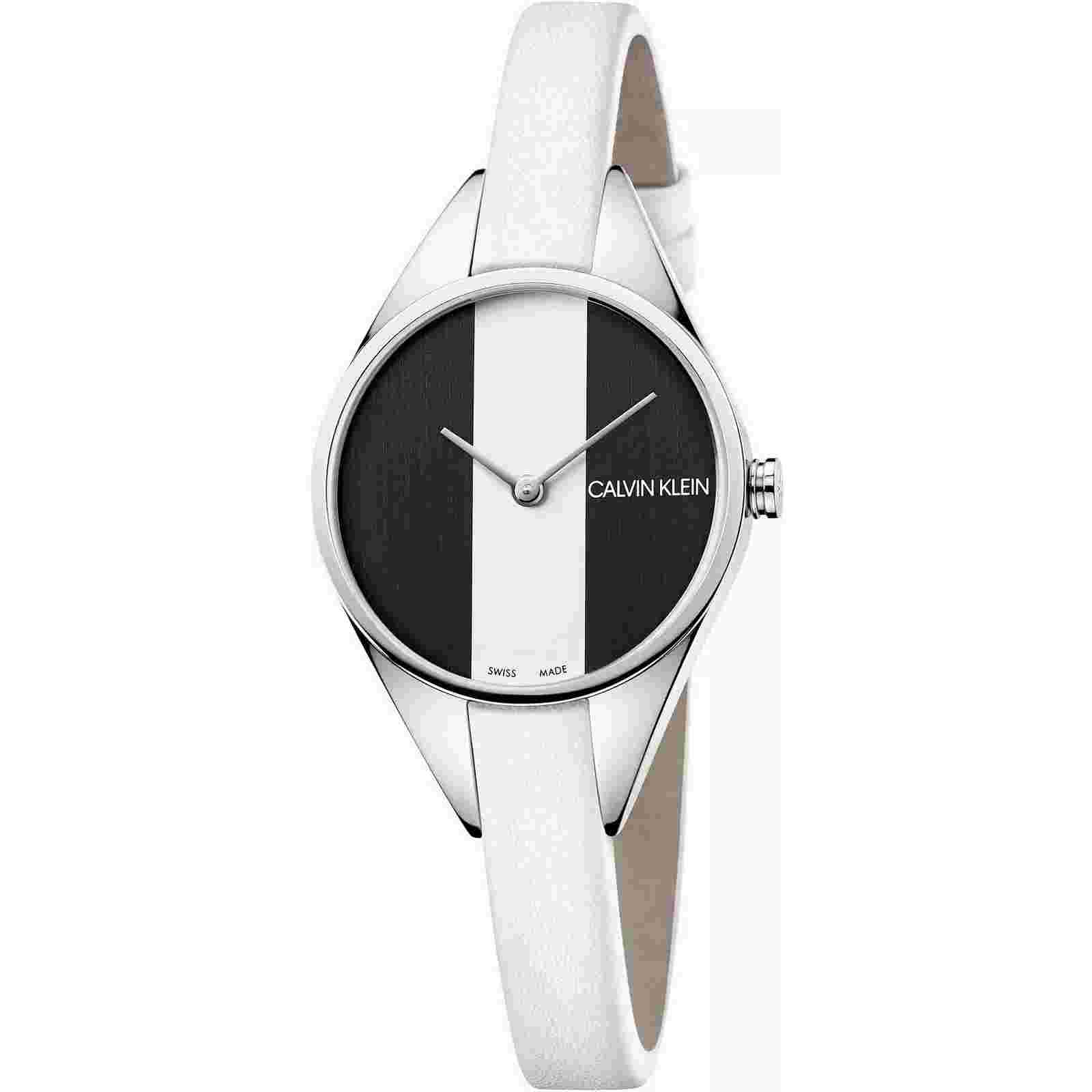 Womens Wristwatch CK CALVIN KLEIN REBEL K8P231L1 Leather White Black SWISS MADE