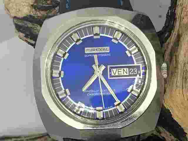 MIREXAL WATCH OFFICIALLY CERTIFIED CHRONOMETER BRIGHT BLUE DIAL LEATHER BAND