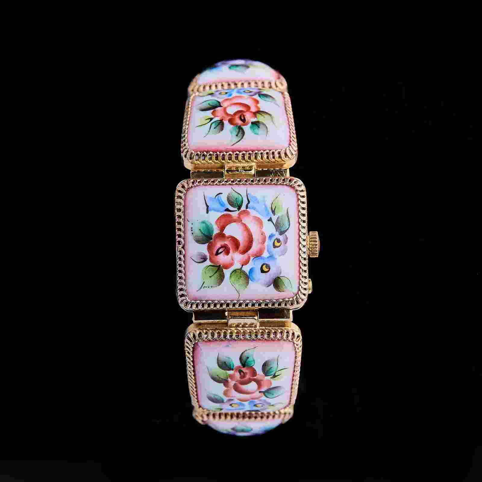 USSR Watch Ladies CHAIKA with floral enamel bracelet. Women's Soviet Watch.
