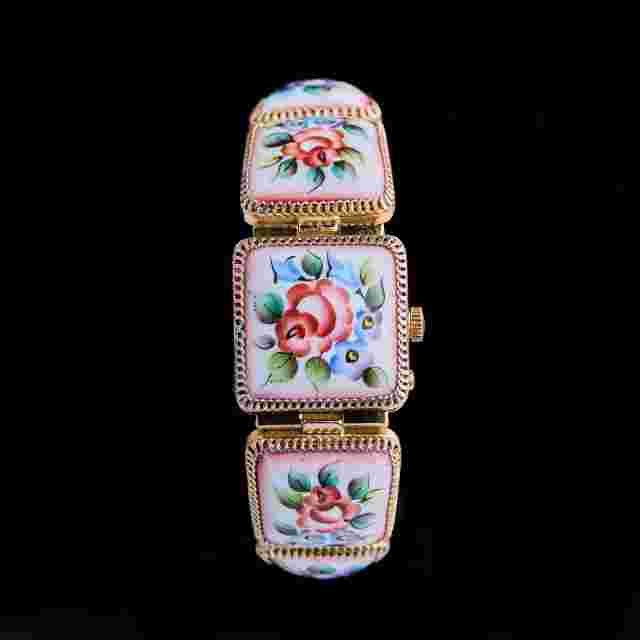 USSR Watch Ladies CHAIKA with floral enamel bracelet. Women's Soviet Watch.